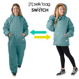 Selk'bag SWYTCH Lite Wearable Sleeping Bag & Jacket | 2-in-1 Convertible, Lightweight, Eco-Friendly for Camping, Travel, Festivals & Everyday Use | Temp Rated 40°F (Damasco Teal, X-Large)