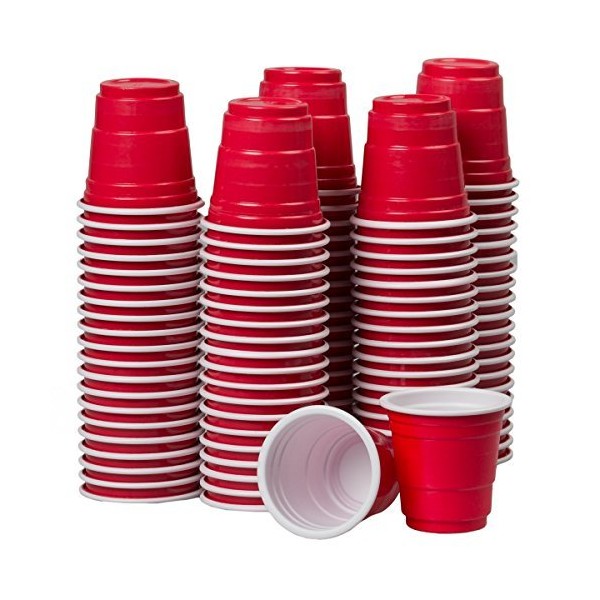 Disposable Shot Glasses - Mini Red Party Cups - 120 Count 2 Ounce - Plastic Shot Cups - Jello Shots - Jager Bomb - Beer Pong - Perfect Size for Serving Condiments, Snacks, Samples and Tastings