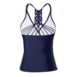 Holipick Tankini parte superior para mujer, cuello en V, control de abdomen, parte superior de natación fruncida, solo sin parte inferior, Azul marino, S