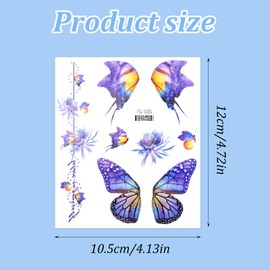 14 Sheets Glitter Butterfly Temporary Tattoos for Women Girls Butterfly Mermaid Fairy Flowers Tattoo Stickers, Colorful Butterflies Wings Fake Waterproof Tattoo Stickers for Festival Party Eye Makeup