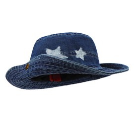 Western Cowboy Hat, Women's Fishing Hat with Star Pattern, Vintage Jeans, Foldable Sun Hat, Bucket Hat, Summer Hat, Floppy Hat, Fishing Hat, Ideal for Camping, Travel, Hiking, blue, Unit size