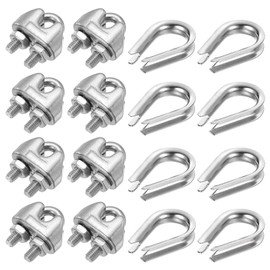 PATIKIL Wire Rope Accessory Set, 304 Stainless Steel 12 Pcs Cable Clip Clamp 10 Pcs Thimble for 4mm/3/16" Cable Rope