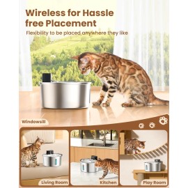 Pawpoll Wireless Cat Water Fountain Stainless Steel - 3.2L/108oz Cordless Pet Water F