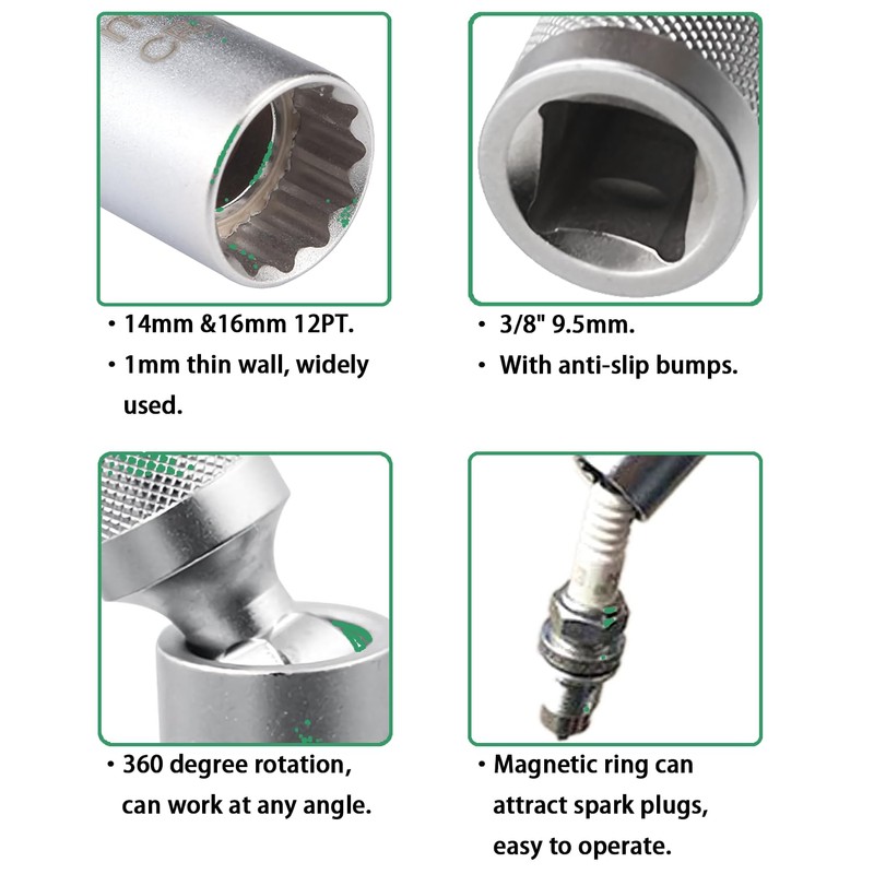 ZKTOOL 2PCS 14mm & 16mm Universal Joint Magnetic Spark Plug