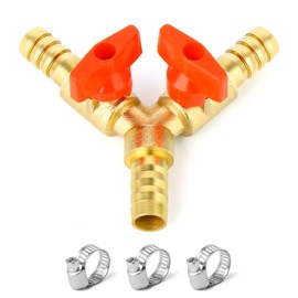 TAILONZ 1 Piece 3-Way Ball Valve, Brass Y-Shaped Ball Valve, Red Handle, 3 Hose Clamps for 8mm Hose