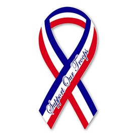 Support Our Troops Red, White, and Blue Mini Ribbon Magnet by Magnet America is 4" x 2" Made for Vehicles and Refrigerators