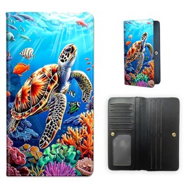 ETLKJVBL RFID Blocking Leather Wallet for Women and Men, Sea Turtle Swimming Compact Bifold Credit Card Holder with RFID Protection, Small Ladies Slim Minimalist Wallet