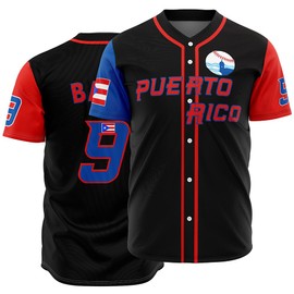 Men's #9 Puerto Rico World Game Classic Baseball Jersey Shirts Stitched, Black L