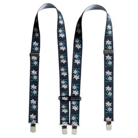 Scinzene Braces with Black Edelweiss Pattern for Men at Oktoberfest and Costume Events - Robust and Elastic Costume Accessories Men, Adjustable Length and Non-Slip for Fancy Dress