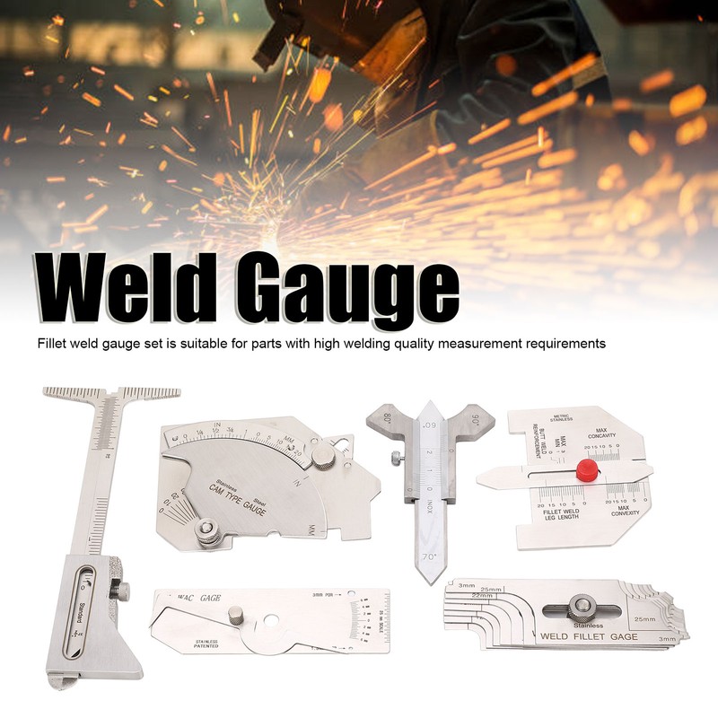 6Pcs Weld Gauge Set Fillet Include Hi Lo Gauge Porosity