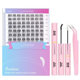 LANKIZ Lash Clusters Kit With Bond and Seal 140pcs 10-16mm D Curl Hybrid+Classic Eyelash Clusters Kit Resuable DIY Eyelash Extension Set for Beginners & Lash Artists