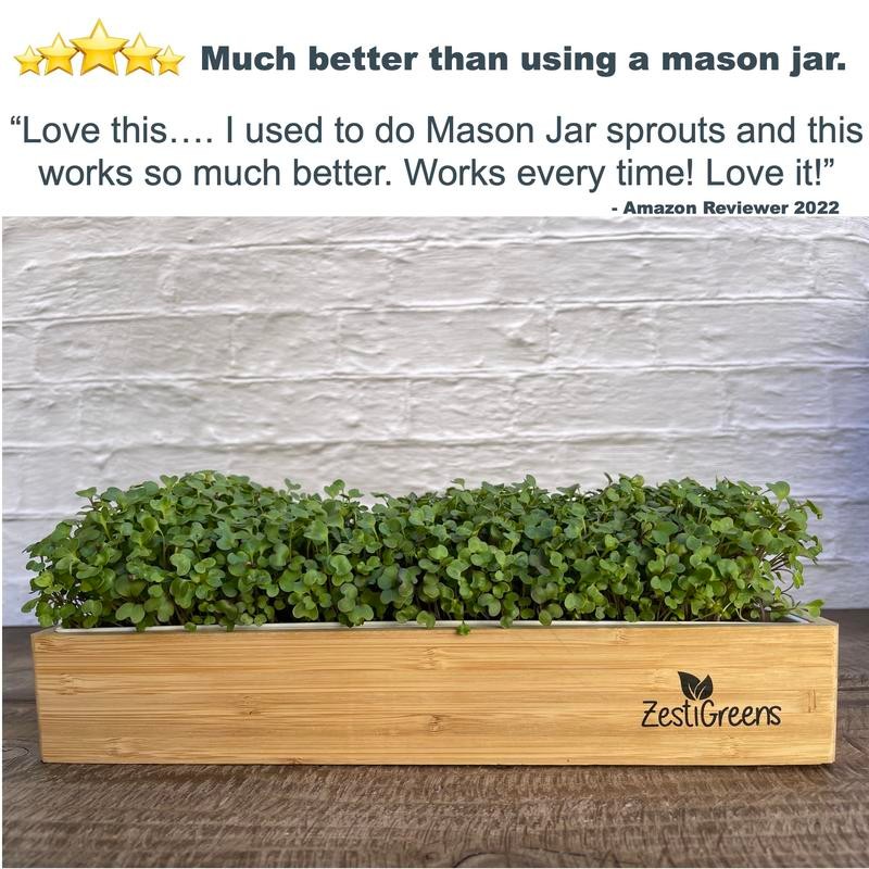 ZESTIGREENS Microgreens Kit: Self-Watering Tray, Seeds, Mats, Bamboo Frame -