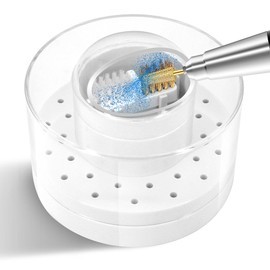 30 Holes Nail Drill Bits Holder with Nail Drill Bits Cleaner - White