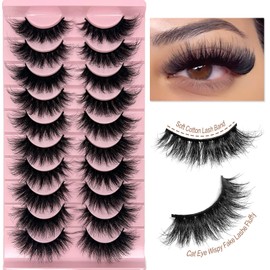 SISIYDY Mink Lashes Cat Eye Wispy Soft Faux Mink False Eyelashes Natural Look C Curl Full Strips Lashes Pack 18mm Long Dramatic 3D 8D Long Volume Thick Faux Mink Fake Eyelashes Bulk YH013