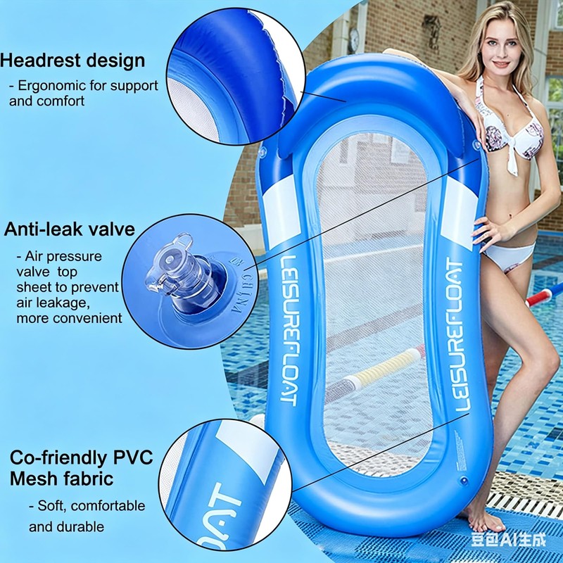 Water Floating Hammock, Inflatable Pool Floats For Adults With Headrest,