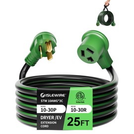 islewire 30-Amp 3-Prong Dryer EV Extension Cord, 25 Feet, NEMA 10-30P to 10-30R, 125V/250V Heavy Duty STW 10 Gauge, Waterproof, Perfect for Level 2 EV Charging and Dryer Power Extension, ETL Listed