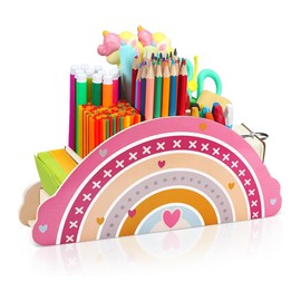 HuaMuDM Children's Pencil Organiser, Wooden Rainbow Desk Organiser, Pen Holder, Children's Rainbow, Rainbow Organiser, Desk Organiser Rainbow, Rainbow Pen Holder Pen Holder