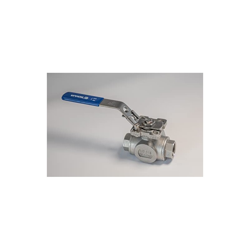 MONVA 3 WAY L-Ball 1/2'' NPT Stainless Steel Ball Valve