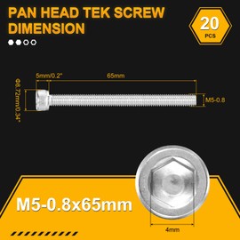 DTGN M5-0.8x65 Socket Head Cap Screws Bolts - 20Pack - Good for Road Bicycle, Mountain Bike, Auto, Motorcycle - 304 Stainless Steel Hex Head Metric Screws - Silver