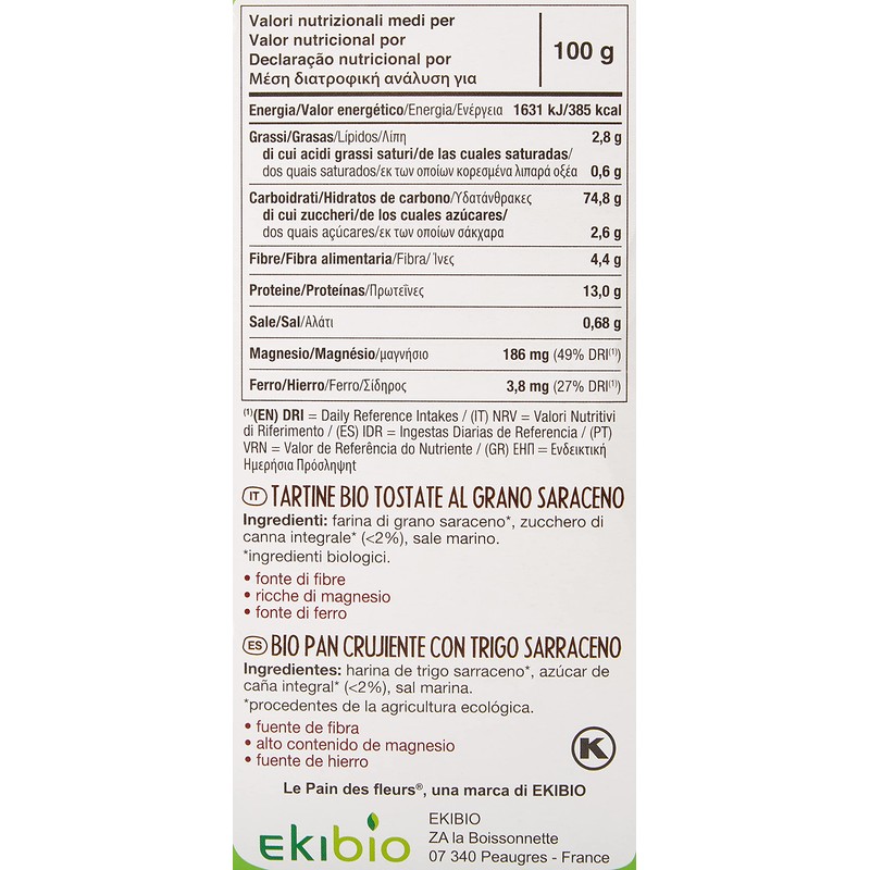 Le Pain De Fleurs Tartine Al alforfón Orgánica 150g