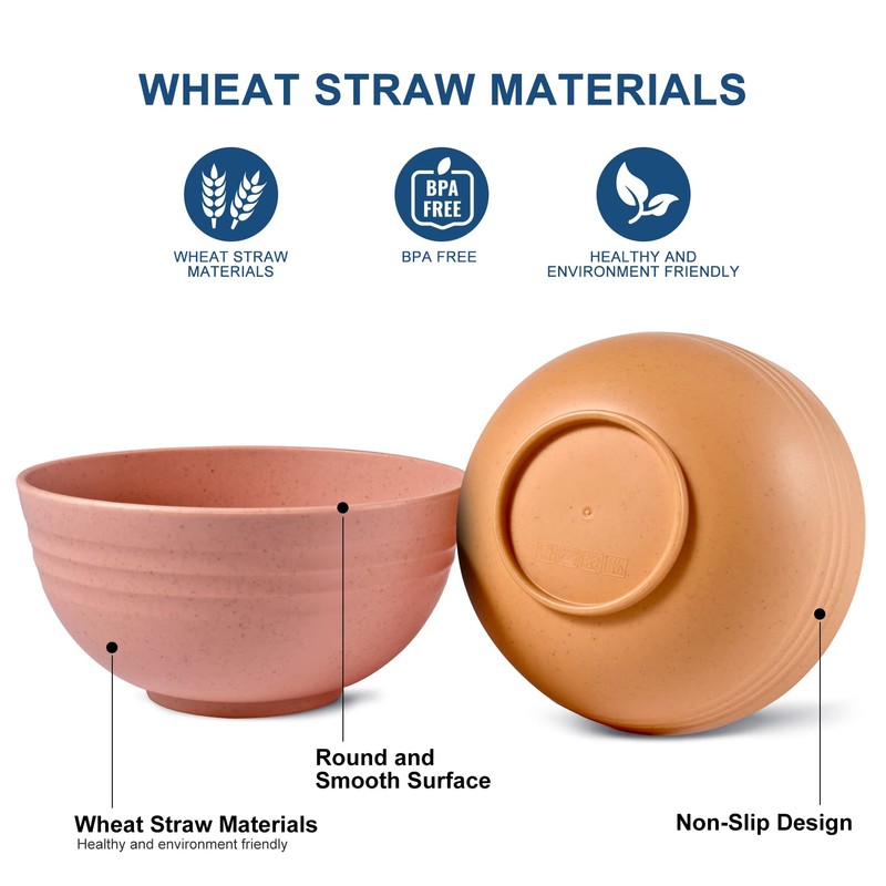 HOTEC BPA Free Unbreakable Wheat Straw Cereal Bowls - Microwave