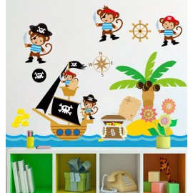 DaraBaby Vinil Decorativo Infantil Changos Barco Pirata Sala Estancia