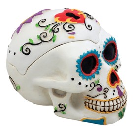 Ebros Gift El Diablo Day of The Dead White Sugar Skull Ashtray Tribal Tattoo Skull Figurine 5"Long