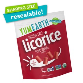 YumEarth Organic Gluten Free Pomegranate Licorice Snack Packs - Allergy Friendly, Gluten Free, Non-GMO, Vegan, No Artificial Dyes - 5 Ounce (Pack of 1)