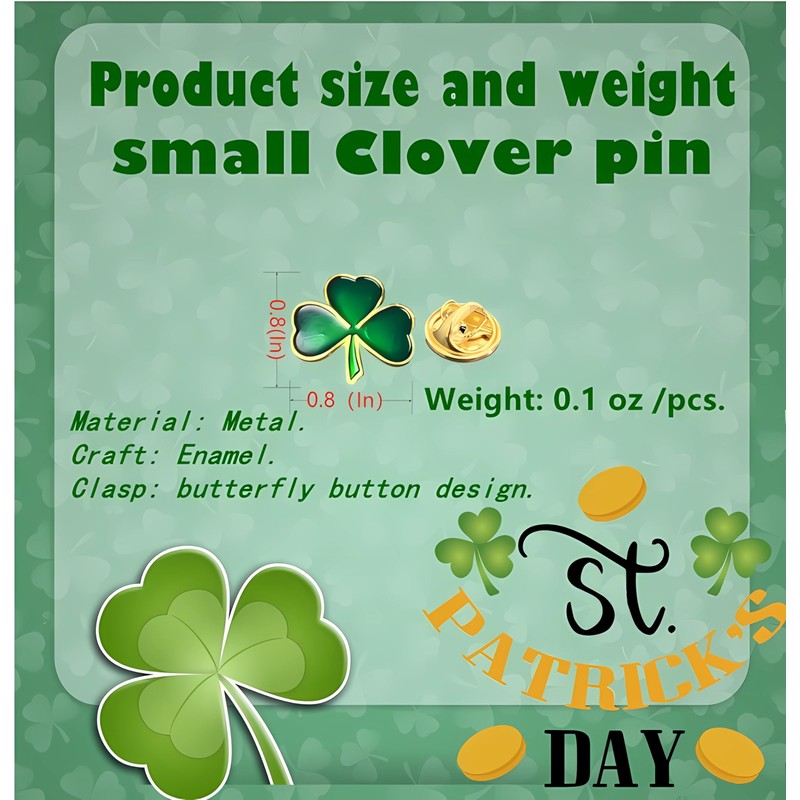 Tichso 25/50/100pcs St. Patrick's Day clover lapel pin Clover pin