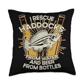 Funny Haddock Gift for Men & Women I Rescue Beer-Fisherman Fishing Haddock Throw Pillow, 18x18, Multicolor