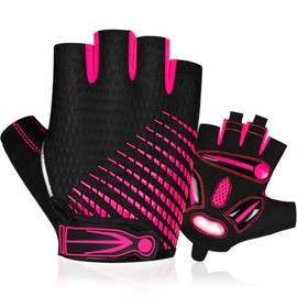 BTNEEU Fingerless Cycling Gloves with Gel Half Finger Cycling Gloves for Men and Women, Breathable Non-Slip Road Bike Gloves Men for Mountain Bike Training Fitness Sports (Pink, S)