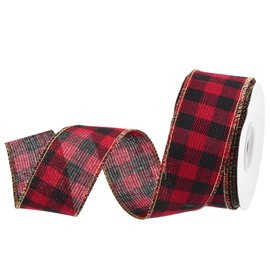 DMiotech 1.6 Inch 10 Yards Gingham Ribbon, Polyester Buffalo Checkered Ribbon Plaid Ribbon for Gift Wrapping Christmas Decoration Art Craft DIY, Dark Red and Black