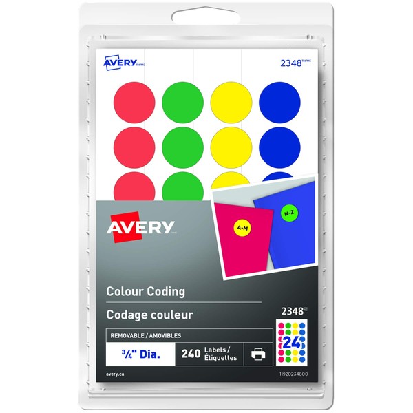 Avery Removable Colour Coding Round Labels, 3/4" Diameter, Assorted Blue,