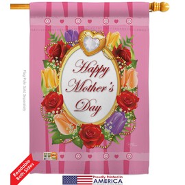 Breeze Decor Happy Mother's Day House Flag - Family Mom Mama Grandma Love Flowers Parent Sibling Relatives Grandparent - Decoration Banner Small Garden Yard Gift Double-Sided Made in USA 28 X 40