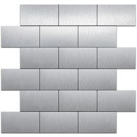 DICOFUN Metal Peel and Stick Backsplash Wall Tiles, 12"x12" Brush Aluminum Subway Tile for Kitchen Backsplash, 10 Sheets