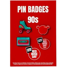 Comic Relief Red Nose Day 2025 90s Collectible Pin Badges - On behalf of Comic Relief