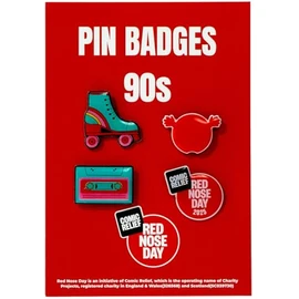 Comic Relief Red Nose Day 2025 90s Collectible Pin Badges - On behalf of Comic Relief