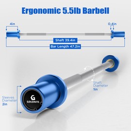 GOLDNITE 5.5LB Mini Barbell Bar 4Ft for Beginners Women & Kids-100LB Capacity Lightweight Weightlifting Bar 2-Inch Weight Plates Total Body Workout Strength Training Home Gym Sliver Bar Blue Sleeves
