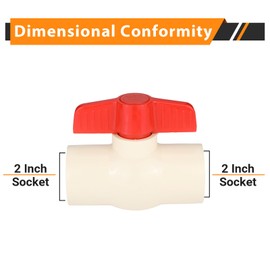 1-Pack HeSun Slip CPVC Ball Valve, 2" Socket x 2" Socket, for CPVC Pipe Fitting Connection, 1/4-Turn Handle