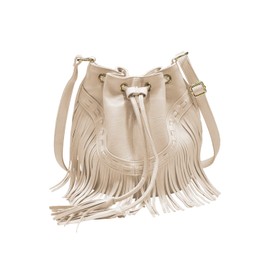 Jywmsc Women's Fringe Tassel Shoulder Bag Leisure Boho Bucket Shoulder Bag, beige