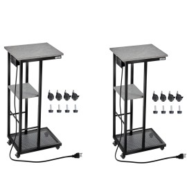 Redlife Set of 2 C Shaped End Table, Small Side Tables w/Wheels for Living Room, Bedroom