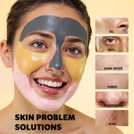 Clay Facial Mask Set 9 Pack - Turmeric Rose Dead Sea Mineral Mud Skincare Gift Dry and Sensitive Skin Travel Friendly and Portable Whitening Moisturizing and Deep Cleansing Yellow / 클레이 페이셜 마스크 세트 9팩 - 강황 장미 사해 미네랄 머드 스킨케어 선물 건조하고 민감한 피부 여행 친화적이며 휴대하기 좋은 미백 보습 및 딥 클렌징 Yellow