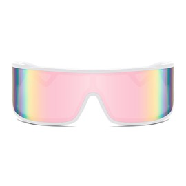 FEISEDY Trendy Futuristic Wrap Sunglasses Flat Top Mirrored One Piece Lens Reflective Sun Glasses for Women Men B0161