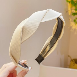 Umiwe Women's Fabric Headband Hair Band Face Wash Facial Twist Braid Painless Comb Anti-Slip Wide Makeup Skin Care Bath Gift (Off White)