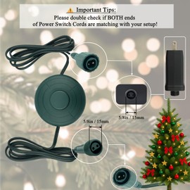 Power Cord 6Ft with 8 Lights Modes Foot Switch for Christmas Tree Lights Raintight 5/8inch Plug Compatible Replacement for LED String Light Holiday Lighting Christmas X-Mas Tree