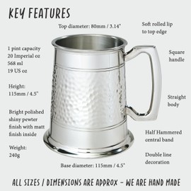 Wenworth Half Hammered Pewter Tankard Engraved Best Man Father's Day Birthday Retirement Boxed