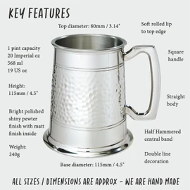 Wenworth Half Hammered Pewter Tankard Engraved Best Man Father's Day Birthday Retirement Boxed