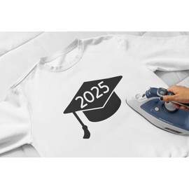 2025 Graduation Cap Iron On Decal, Heat Transfer Patch, HTV Graphic Class of 2025 TShirt Sticker, DIY Crafts, Pick Size Color, Iron-On Almost Anything in 5 Min (Black Glitter)