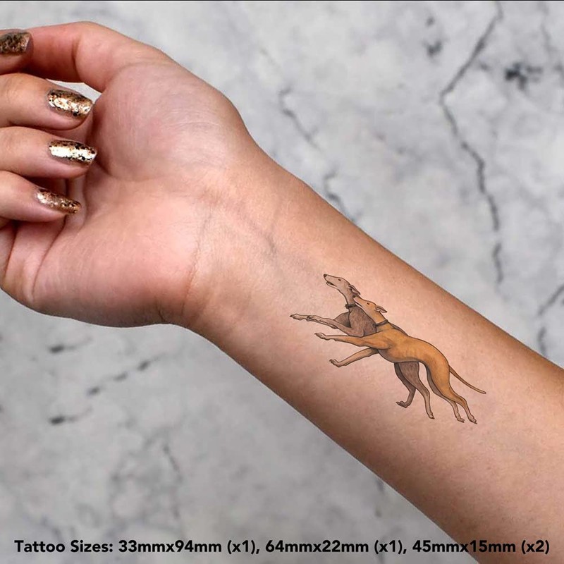 4 x 'Running Greyhounds' Temporary Tattoos - Water Resistant, Skin-Safe,
