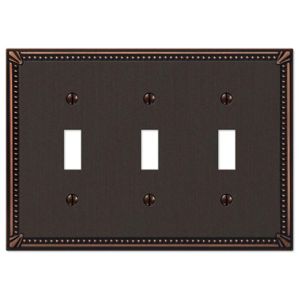 AMERELLE 74TTTDB Imperial Bead Wallplate Cast Metal, Double Toggle, Aged Bronze
